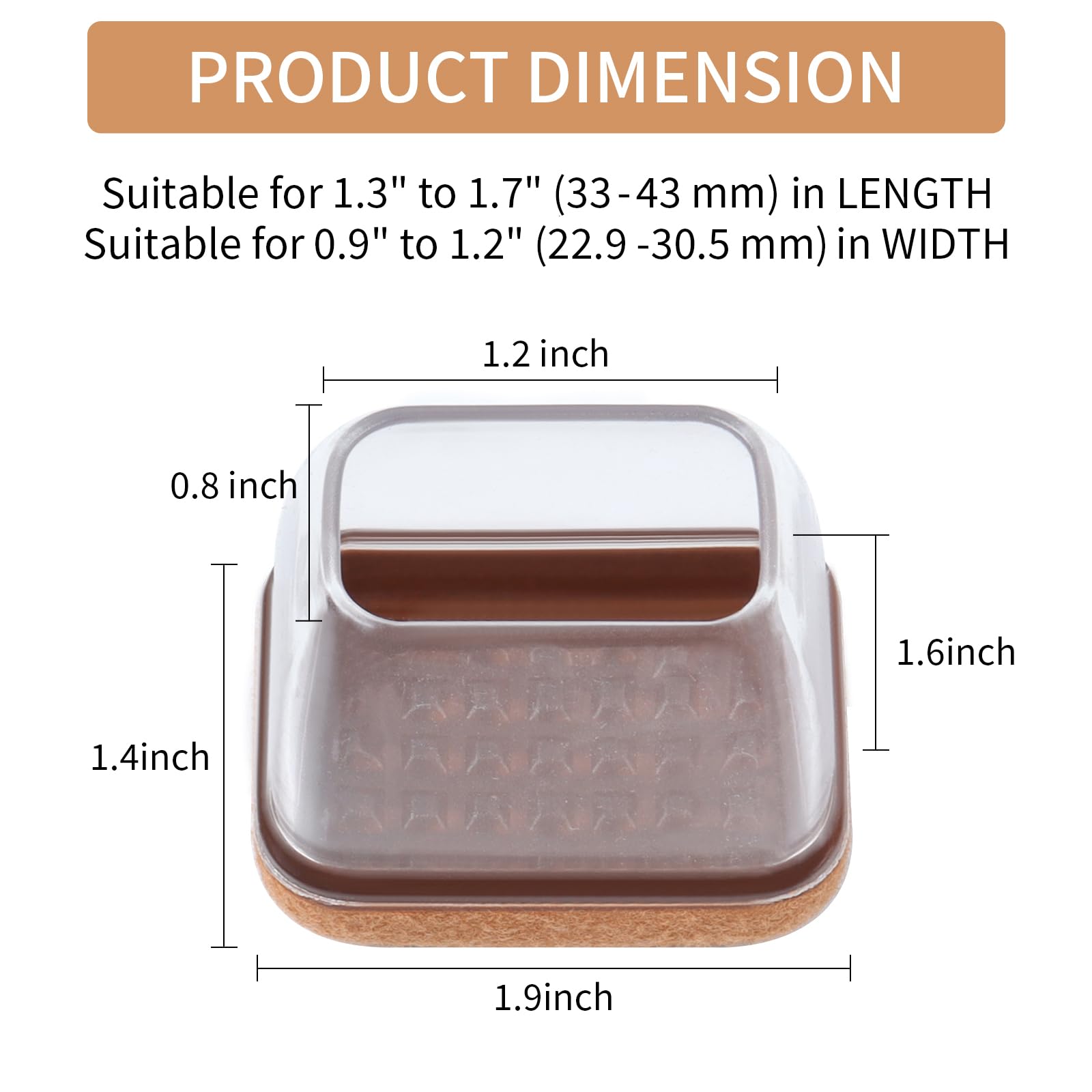 16 Pcs Rectangle Clear Silicone Chair Leg Floor Protectors with Felt (16 Count)