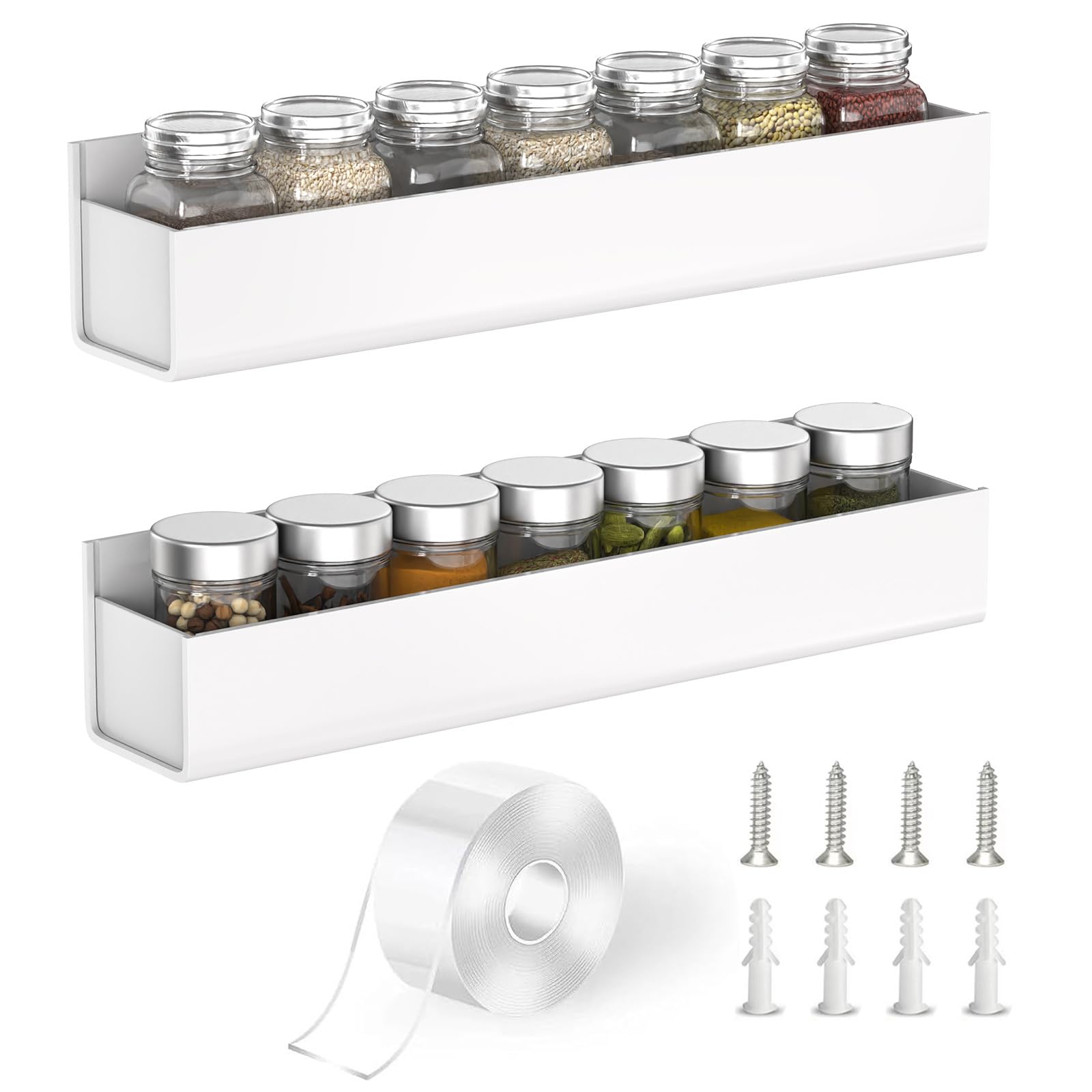 2 Pack White Acrylic Spice Rack Organizers for Cabinet Doors