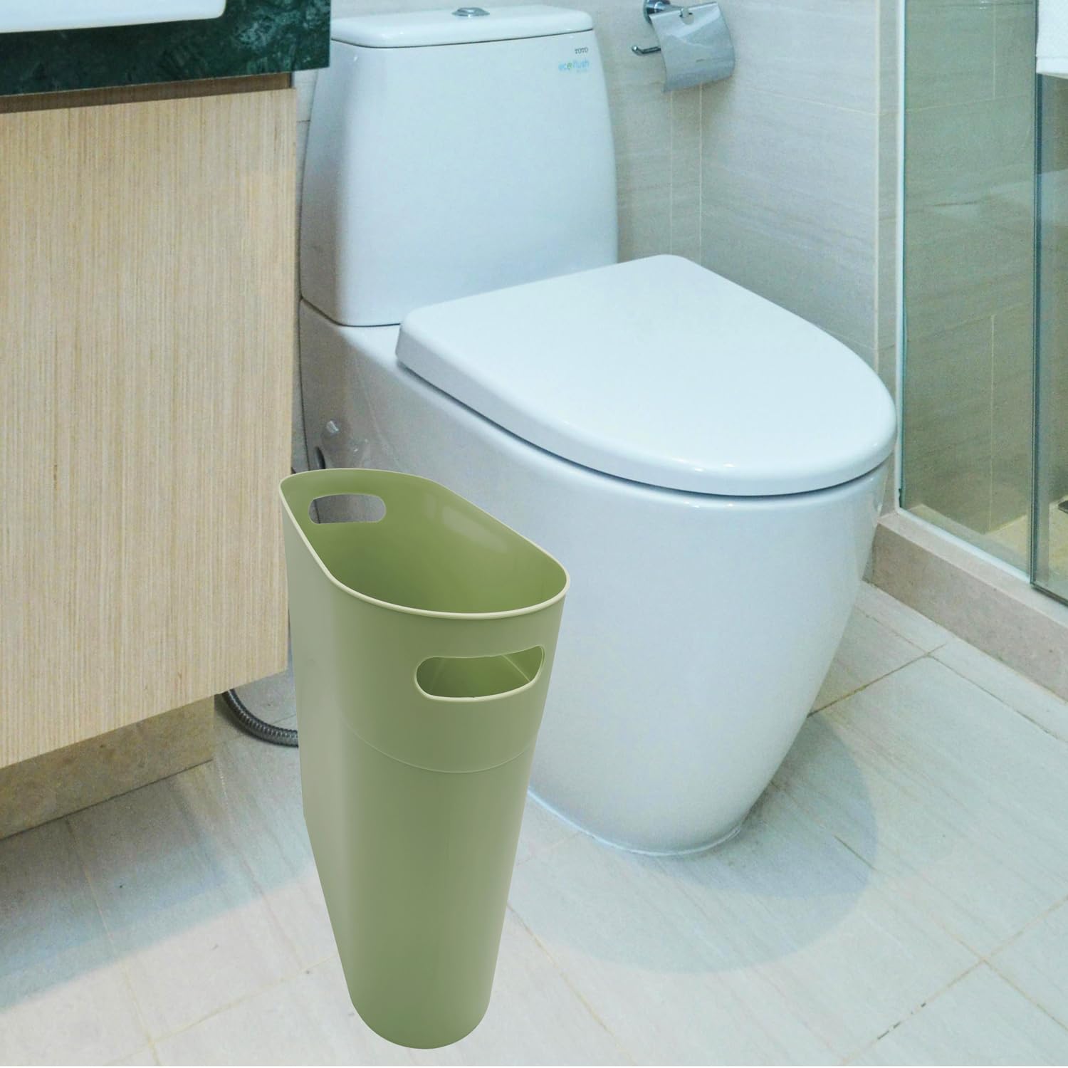 Small Trash Can Plastic Bathroom Wastebasket 3.2 Gallon Slim Garbage Container Bin with Handle for Home Kitchen Bathroom Bedroom Office (2 Count)