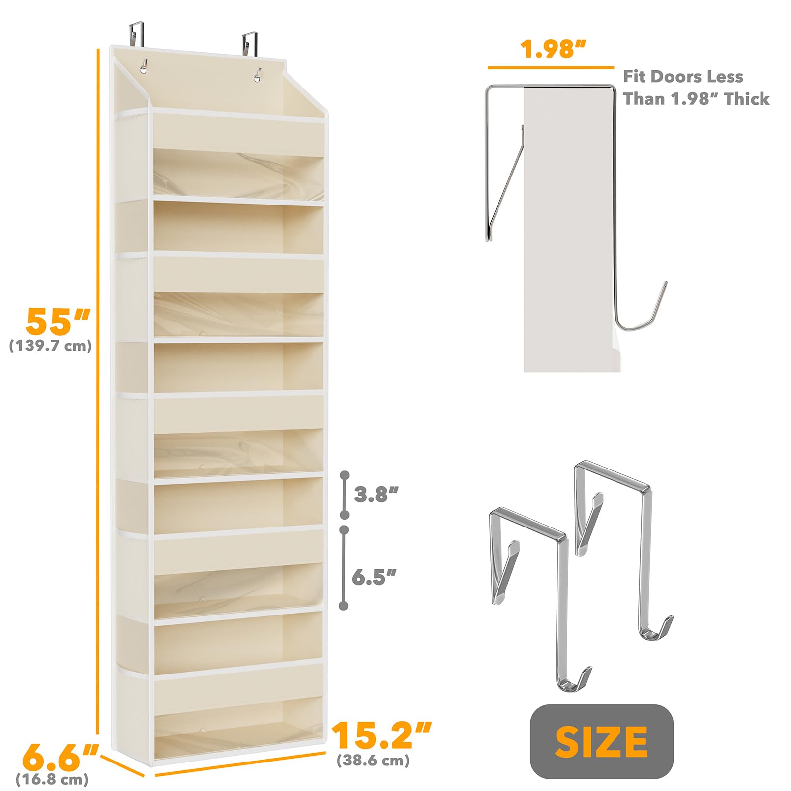 2 Pack Over The Door Organizer with 5 Large Pockets and 10 Mesh Side Pockets