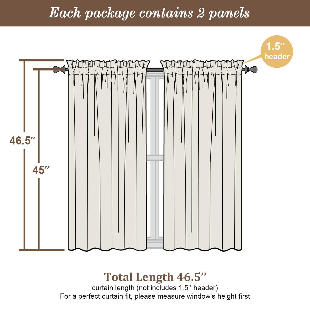 Sheer Curtains 45 Inch Long 2 Panels (2 Count)