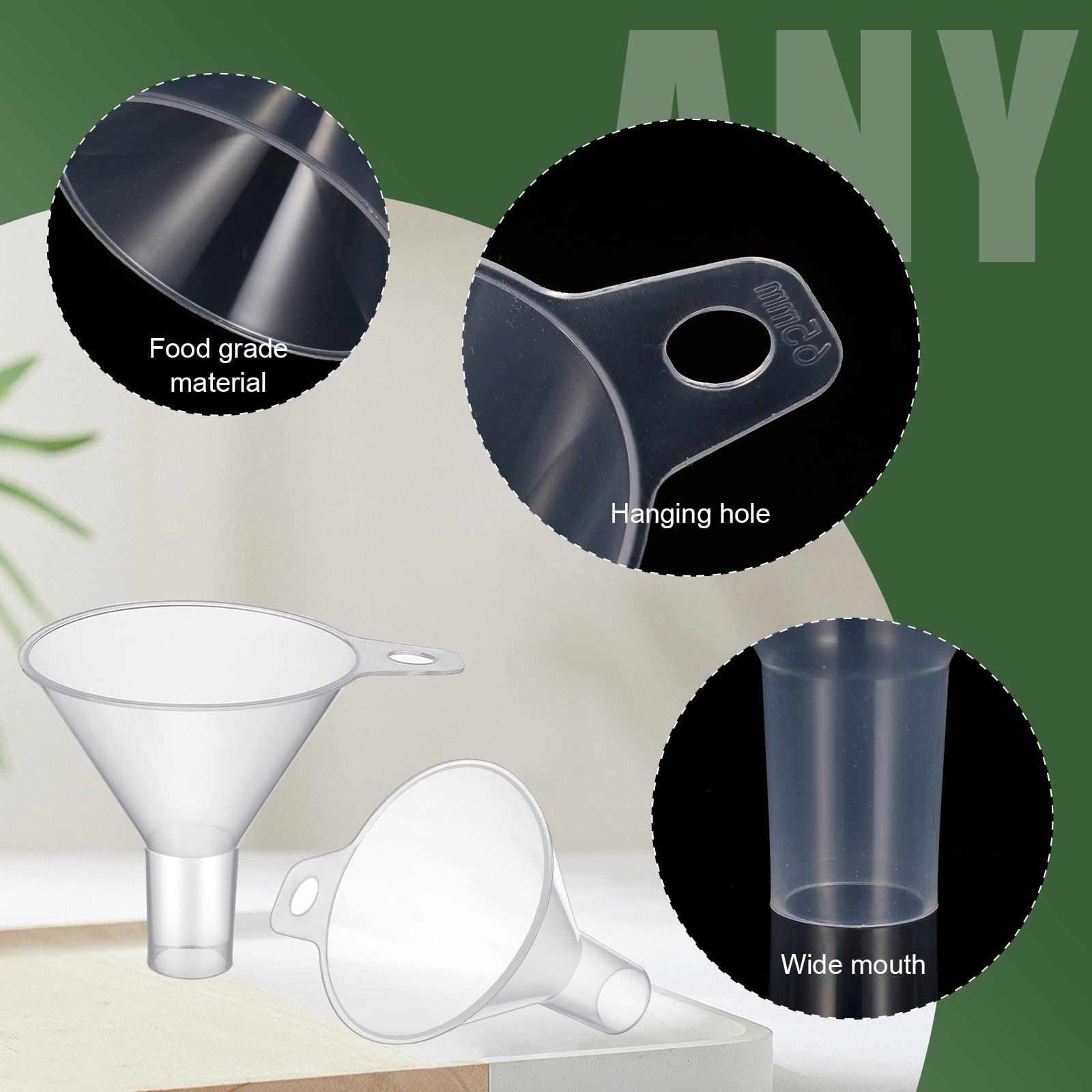 4 Packs Small Plastic Funnel for Filling Small Bottles 2.56 Inch Clear Wide Mouth Plastic Funnel for Filling Water Powder Essential Oils Perfumes Kitchen Bath Garage Use (4 Count)