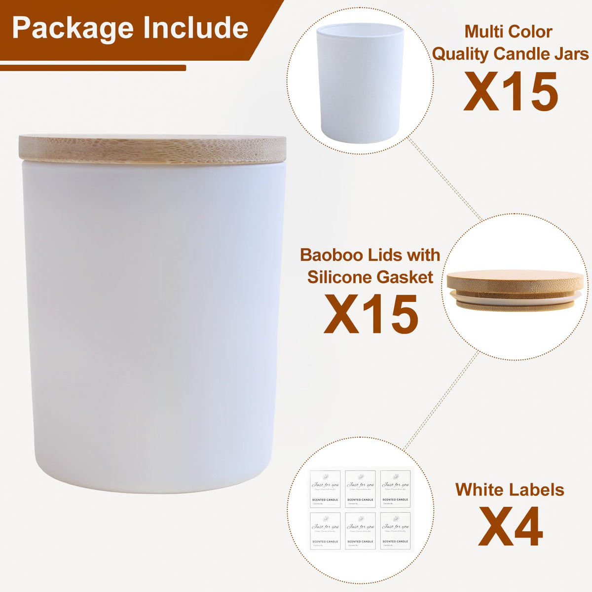 15 Pack 7 OZ Colorful Candle Jars with Bamboo Lids (15 Count)