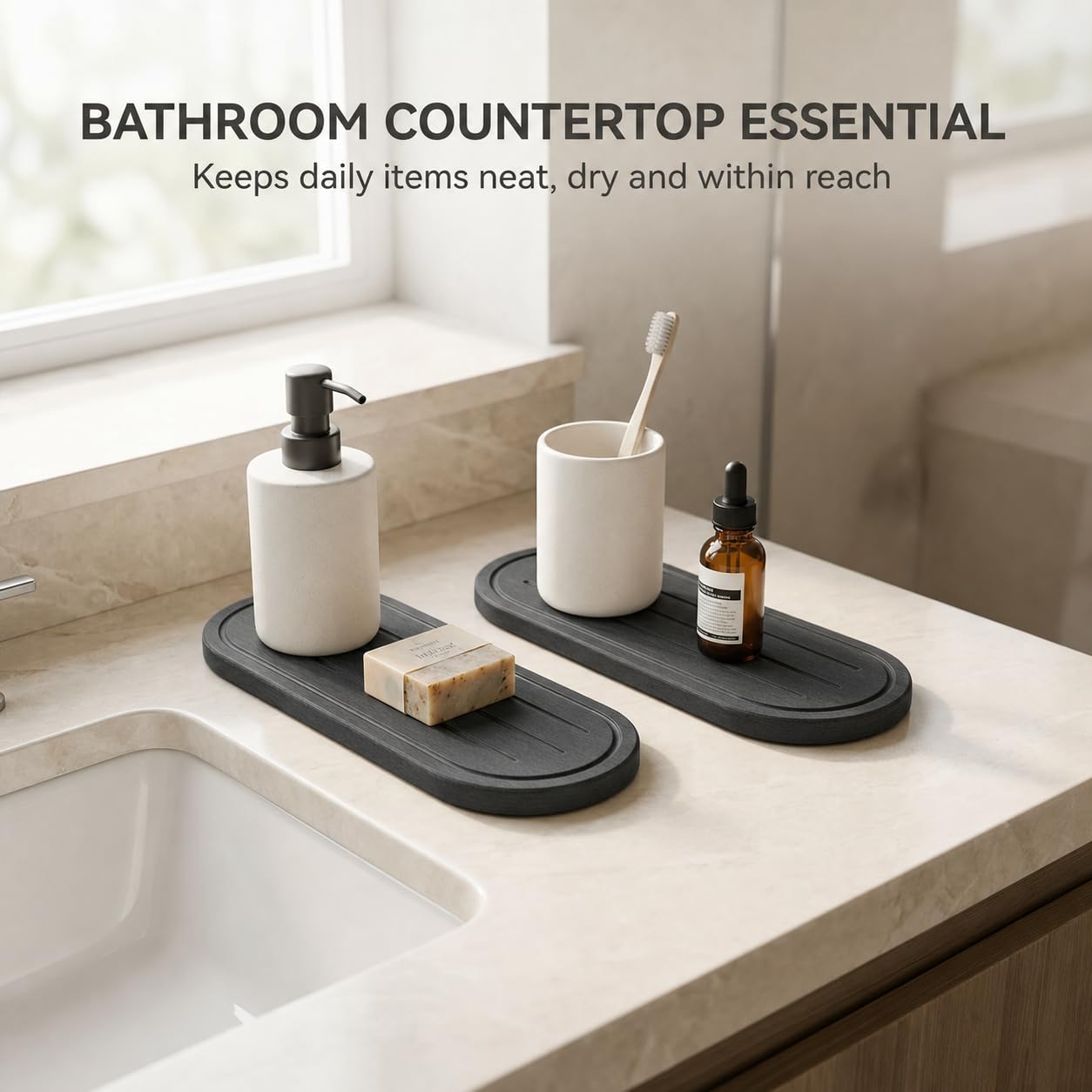 2PCS Water Absorbing Stone Drying Tray Mat for Bathroom Sink & Kitchen Counter Faucet Organizer Decor (2 Count)