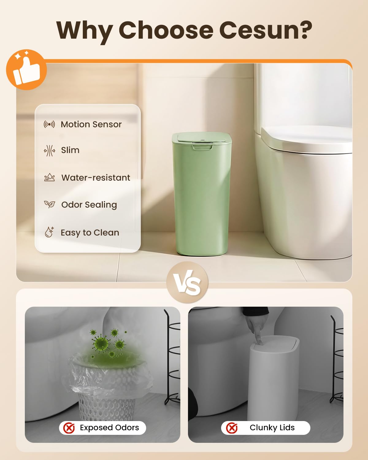 5 Gallon Automatic Bathroom Trash Can with Lid
