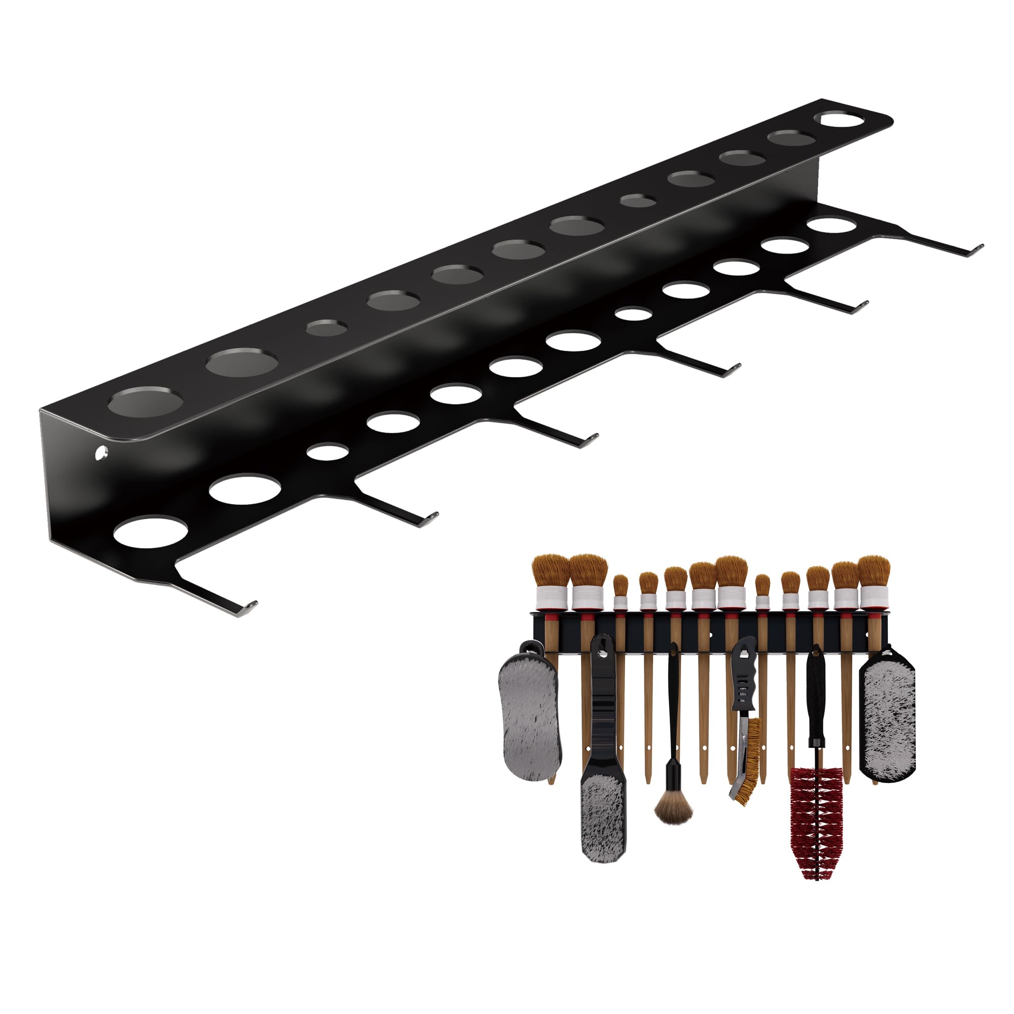 Wall Mount Brush Holder & Tool Hanger Rack for Garage