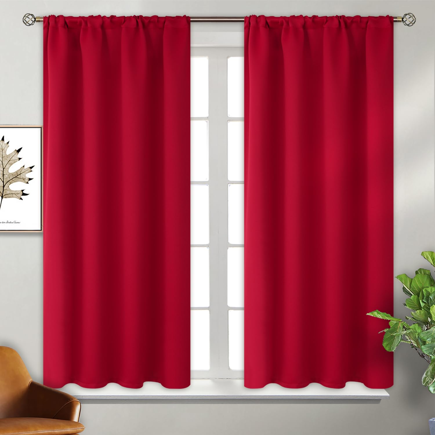 Red Blackout Curtains 48 Inch Length for Bedroom (2 Count)