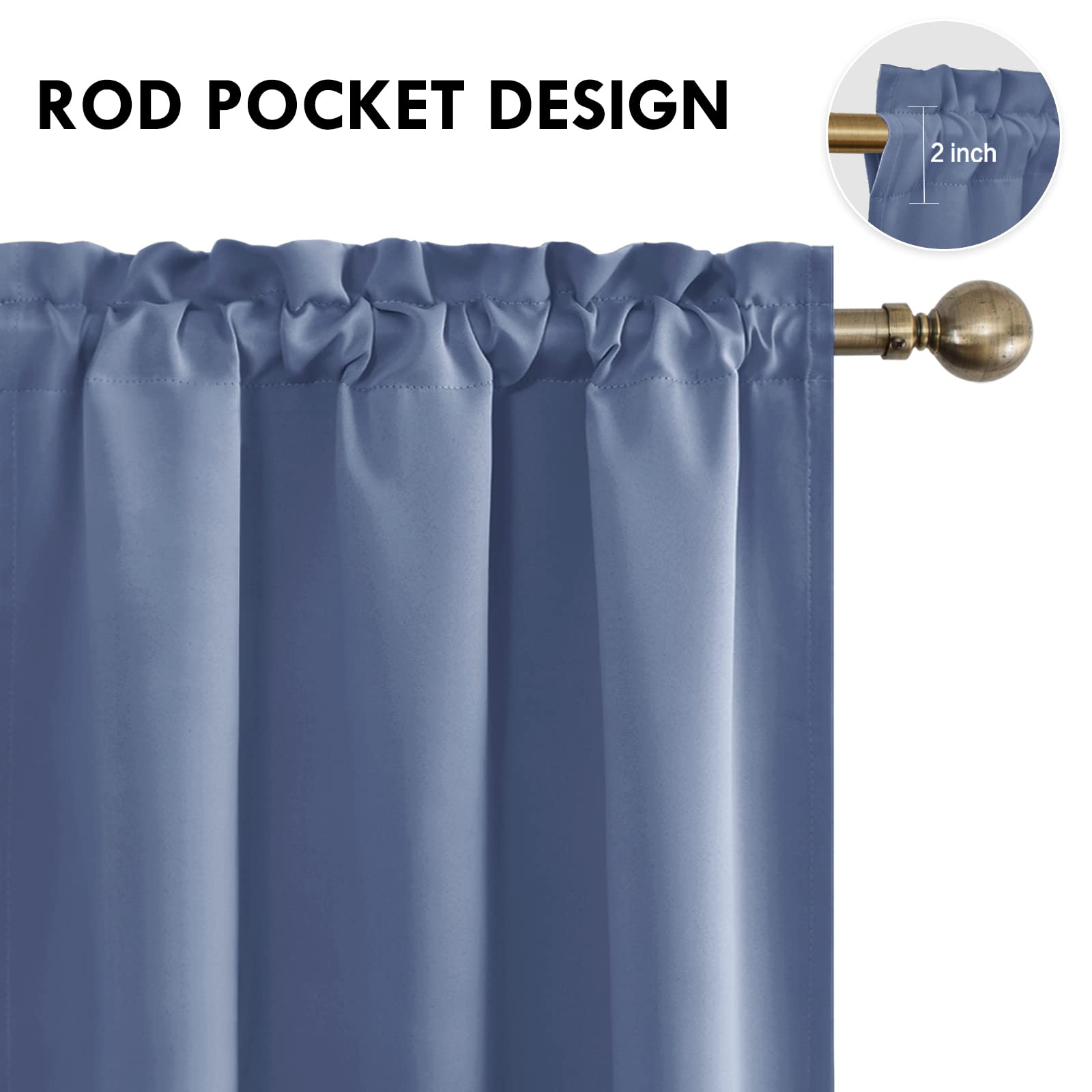 Blackout Curtains for Bedroom 42 x 72 Inch Long Dusty Blue 2 Panels (2 Count)