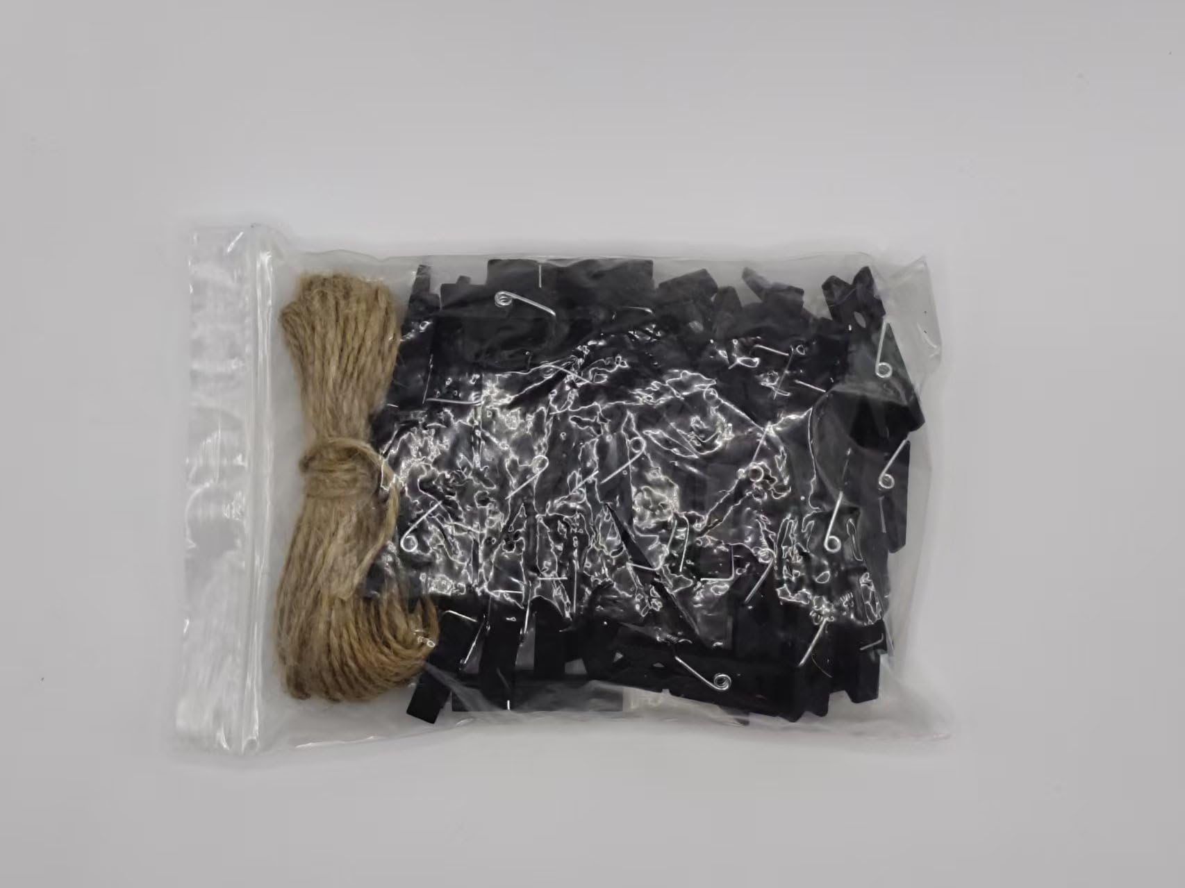 Wood Clothespins to Hang Photos School Projects 1.5 Inch Clothes Clips with Jute Twine Black Pack 50 (50 Count)