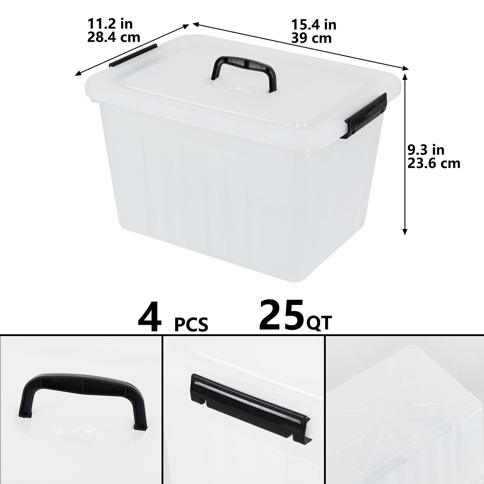 25 Qt Clear Plastic Storage Bin with Lid and Handles (4 Count)