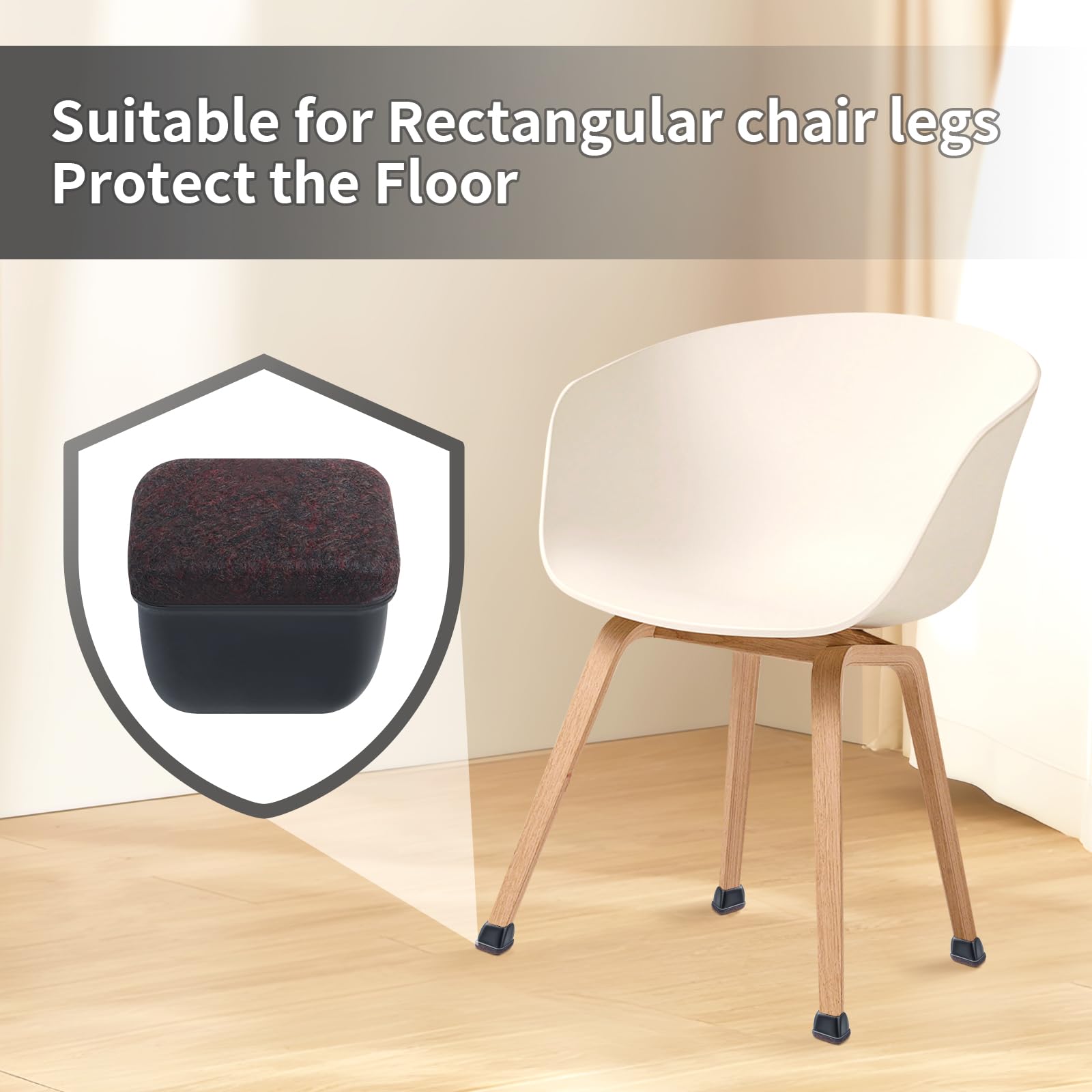 16 Pcs Rectangle Black Felt Chair Leg Floor Protectors for Hardwood Floors (16 Count)