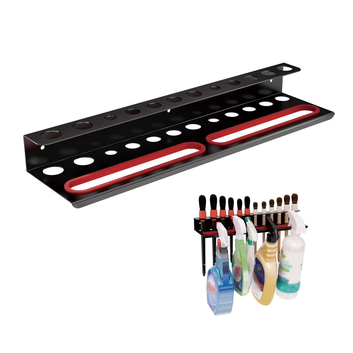 Wall Mount Brush & Spray Bottle Holder Combo Rack for Garage