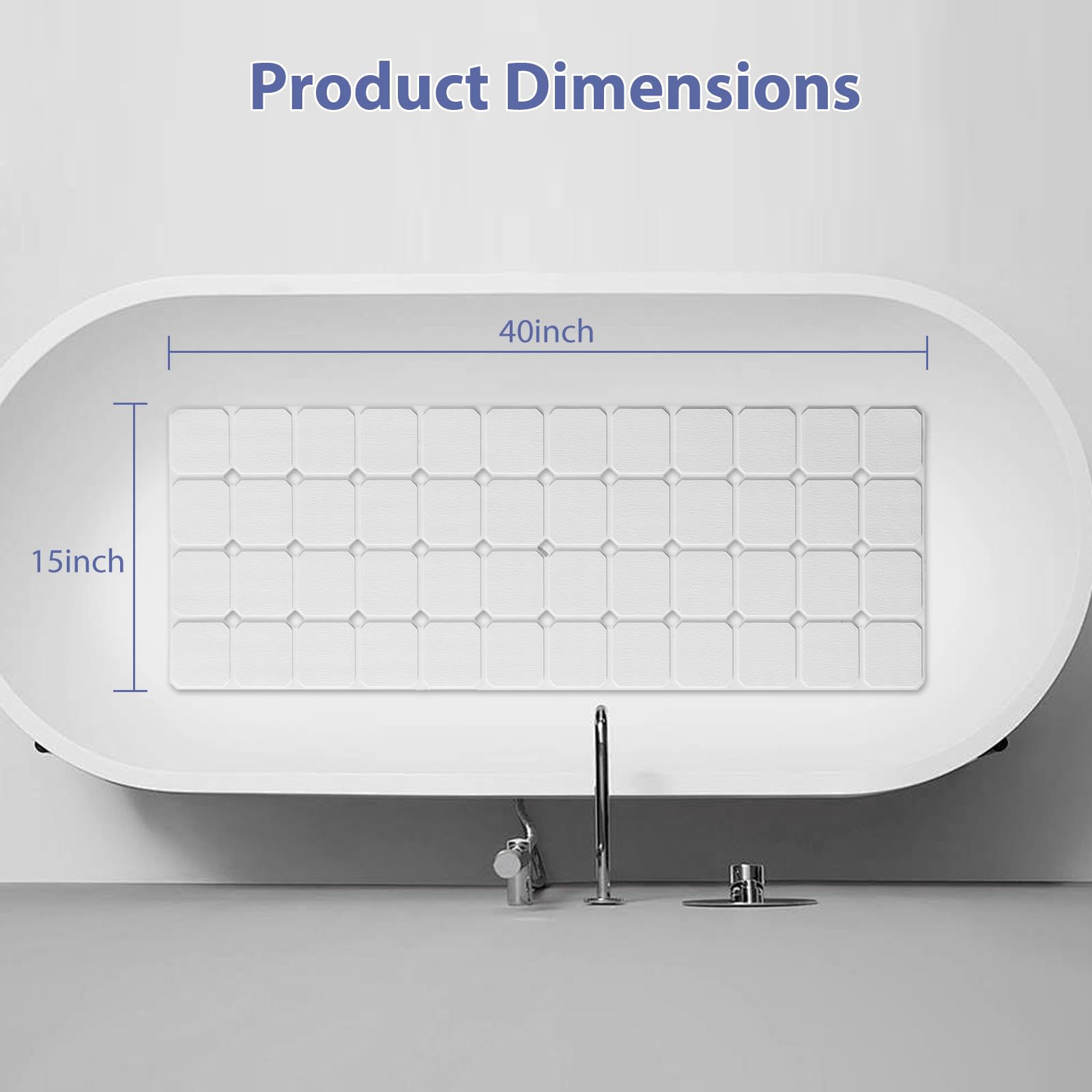 Bathtub Mat Non Slip Silicone Foldable Extra Long Tub Mat Strong Suction Cups & Large Drain Holes