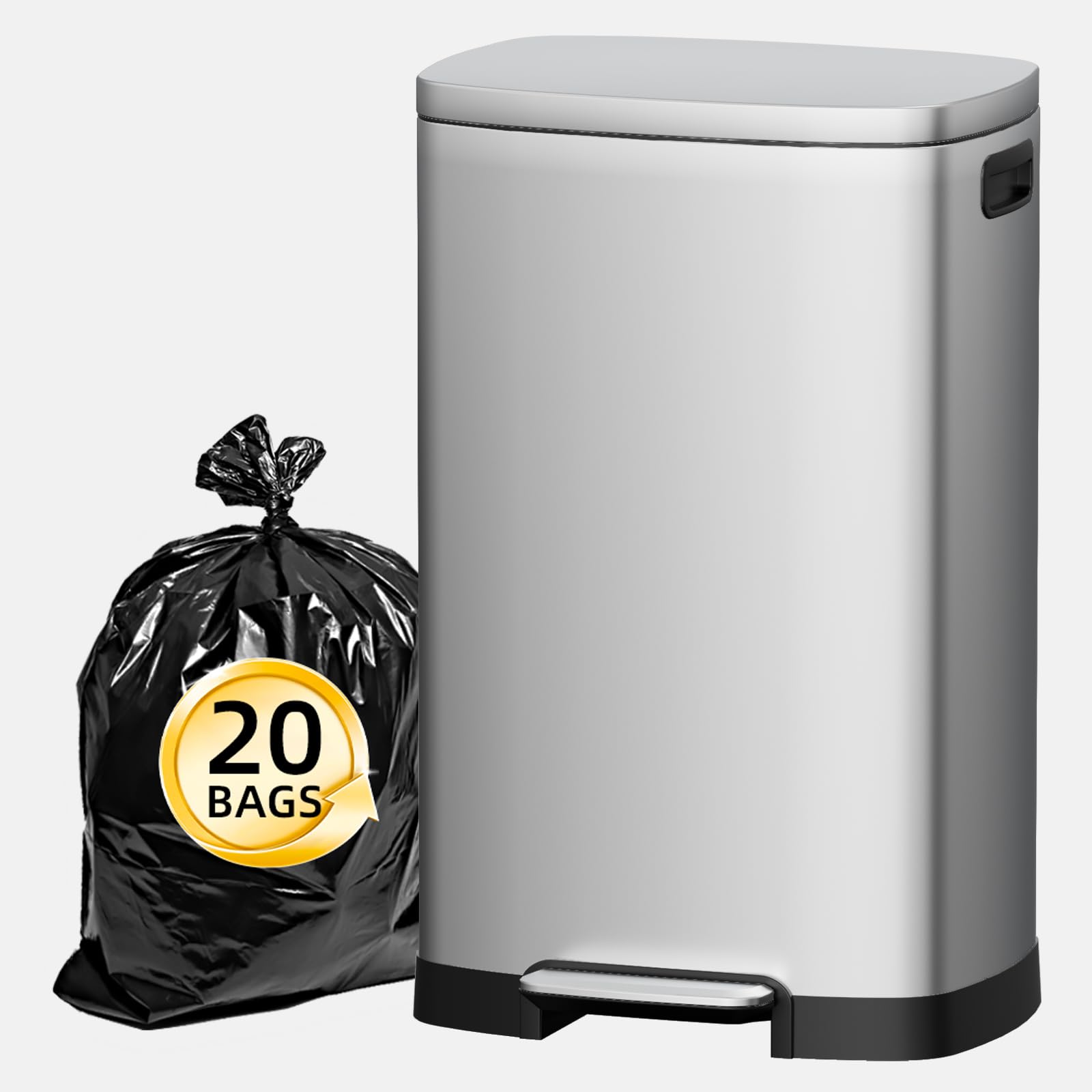 13 Gallon 50L Stainless Steel Kitchen Trash Can with Lid and Step Pedal