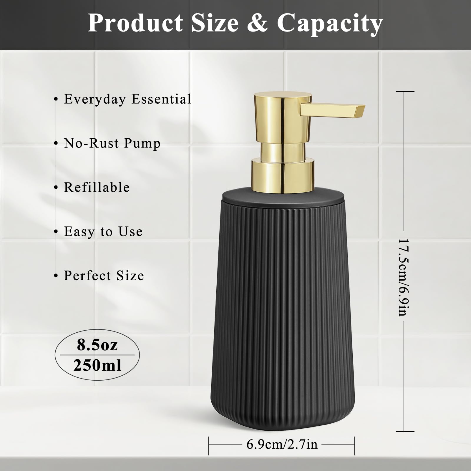 Black and Gold 2 Pack Hand Soap Dispensers Set (2 Count)