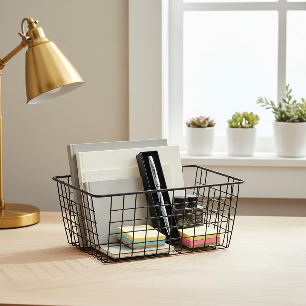 Metal Black Large Wire Basket Food Storage Organizer (2 Count)