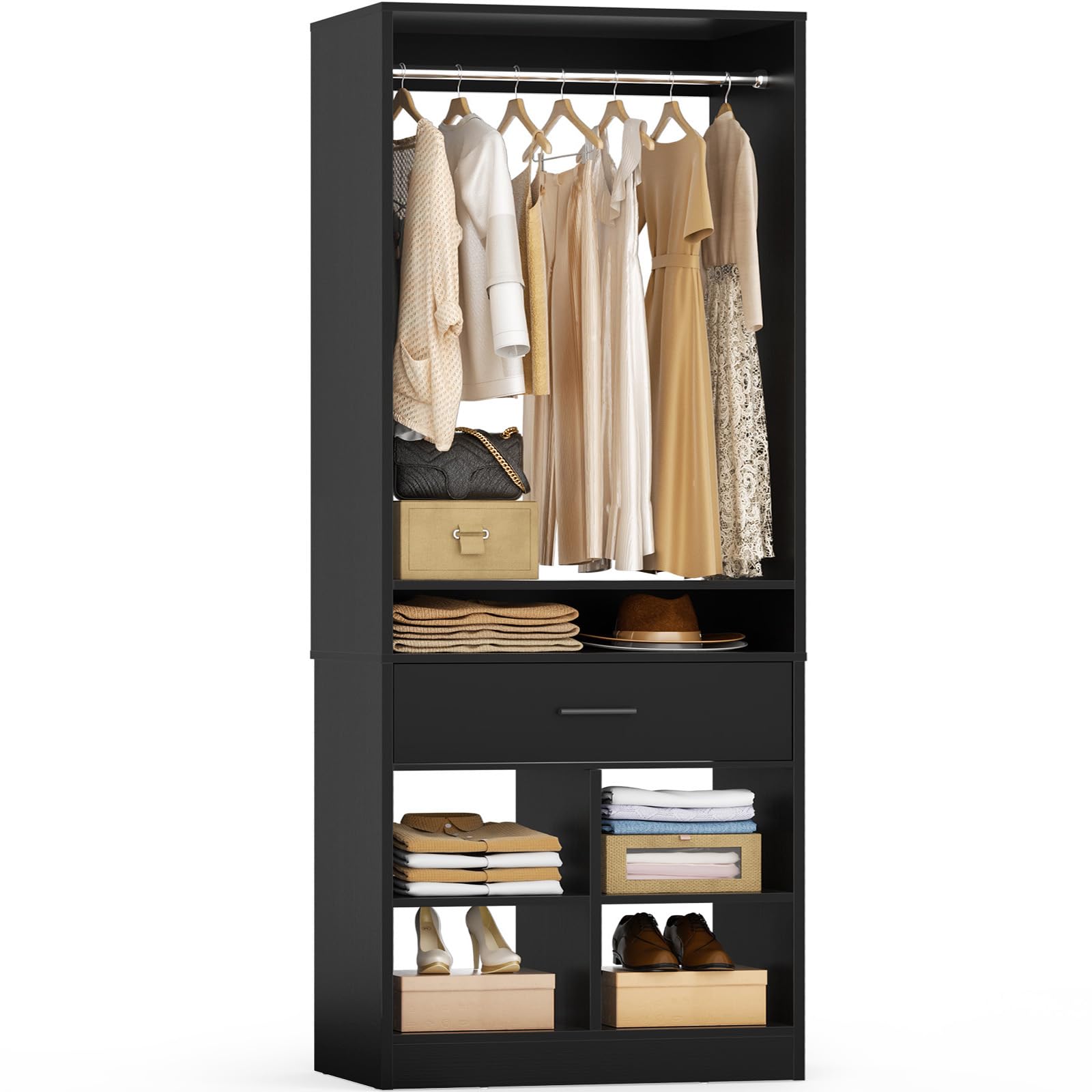 Freestanding Closet System with Wood Drawer and 4 Cubby Storage
