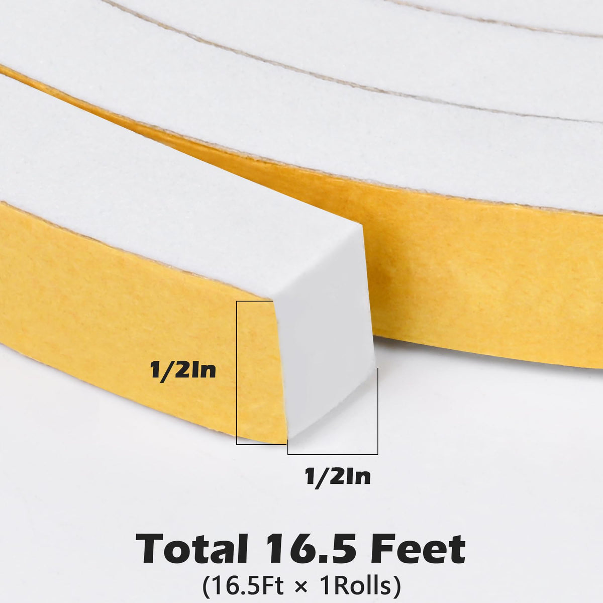 White Door Window Weather Stripping Self Adhesive Foam Tape High Density Foam Sealing Strip Window Insulation Weatherproof Gasket Tape for Doors and Windows (16.5 Foot)