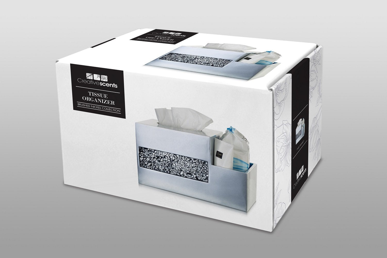 Crackled Glass Tissue Box Cover Square Silver Decorative Multi
