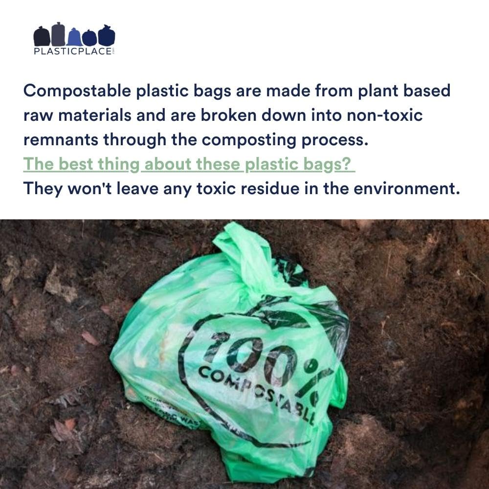 12 16 Gallon Compostable Trash Bags │ 1Mil │ Green Tint Garbage Can Liners │ 24” x 33” (100 Count)