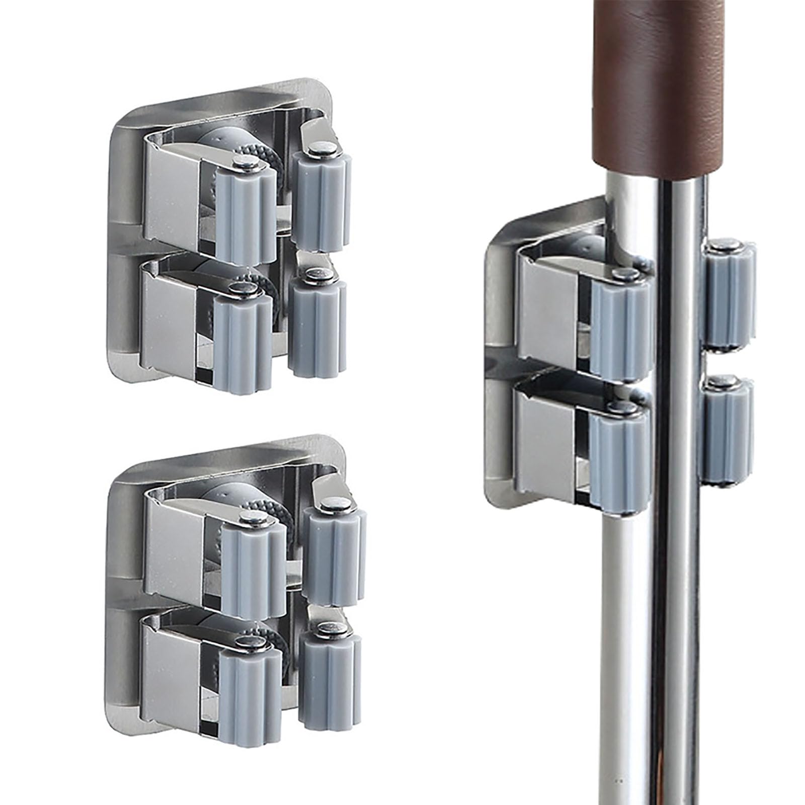 2Pcs Mop and Broom Holder Wall Mount Self Adhesive (2 Count)