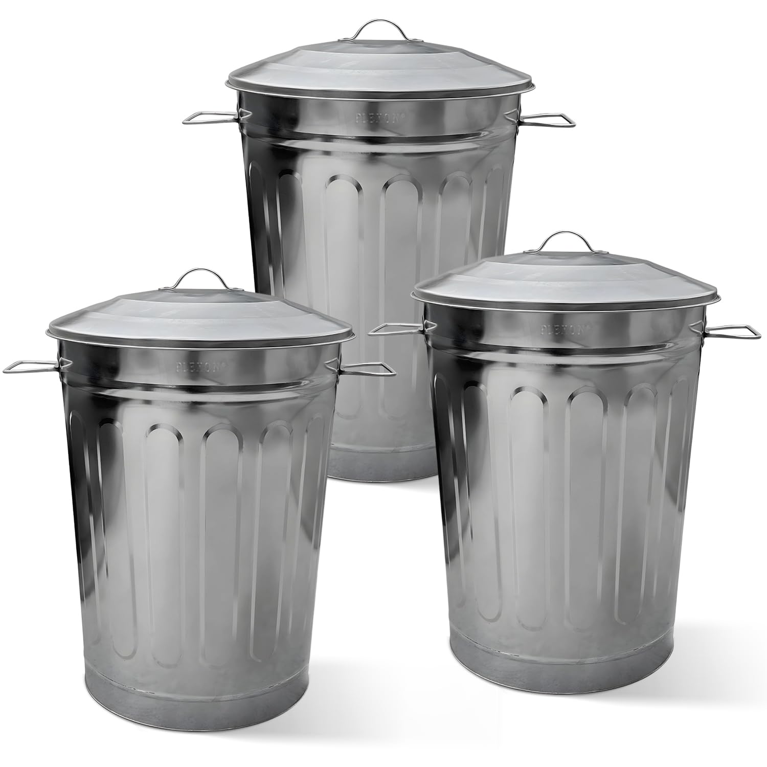 13 Gallon Outdoor Metal Trash Can with Lid Vintage Trash Can Steel Retro Garbage Can for Patio Farmhouse Rustic Bird Seed Storage Pet Food Ash Bucket (3 Count)