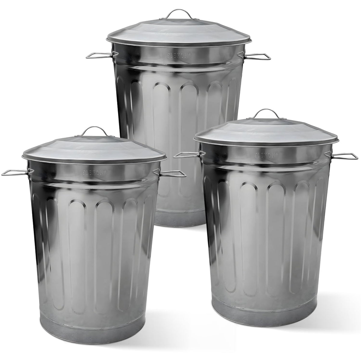 13 Gallon Outdoor Metal Trash Can with Lid Vintage Trash Can Steel Retro Garbage Can for Patio Farmhouse Rustic Bird Seed Storage Pet Food Ash Bucket (3 Count)