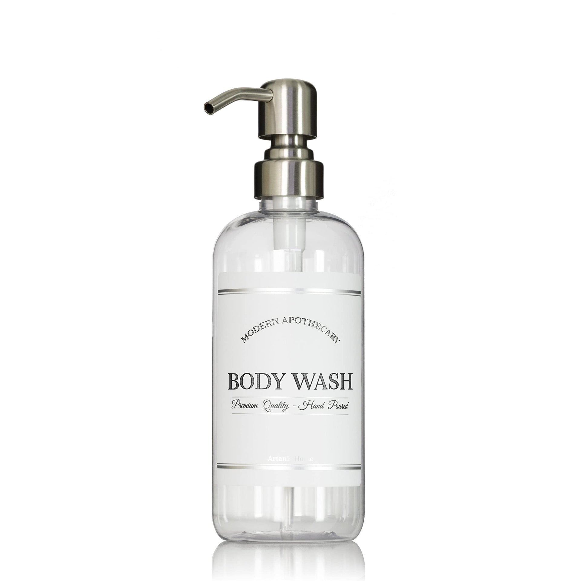 Refillable Clear PET Plastic 16 oz Body Wash Bottle with Stainless Steel Pump Dispenser