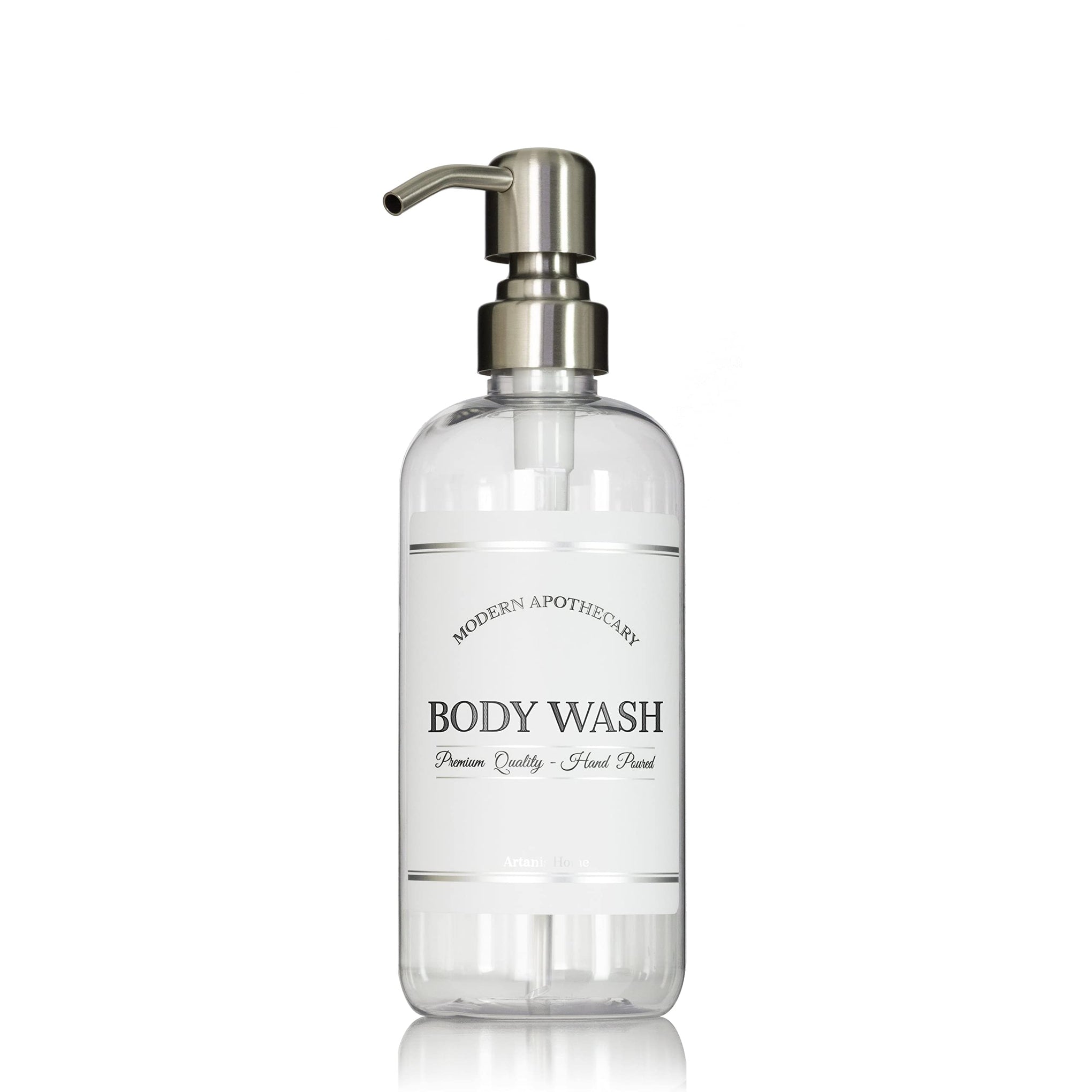 Refillable Clear PET Plastic 16 oz Body Wash Bottle with Stainless Steel Pump Dispenser