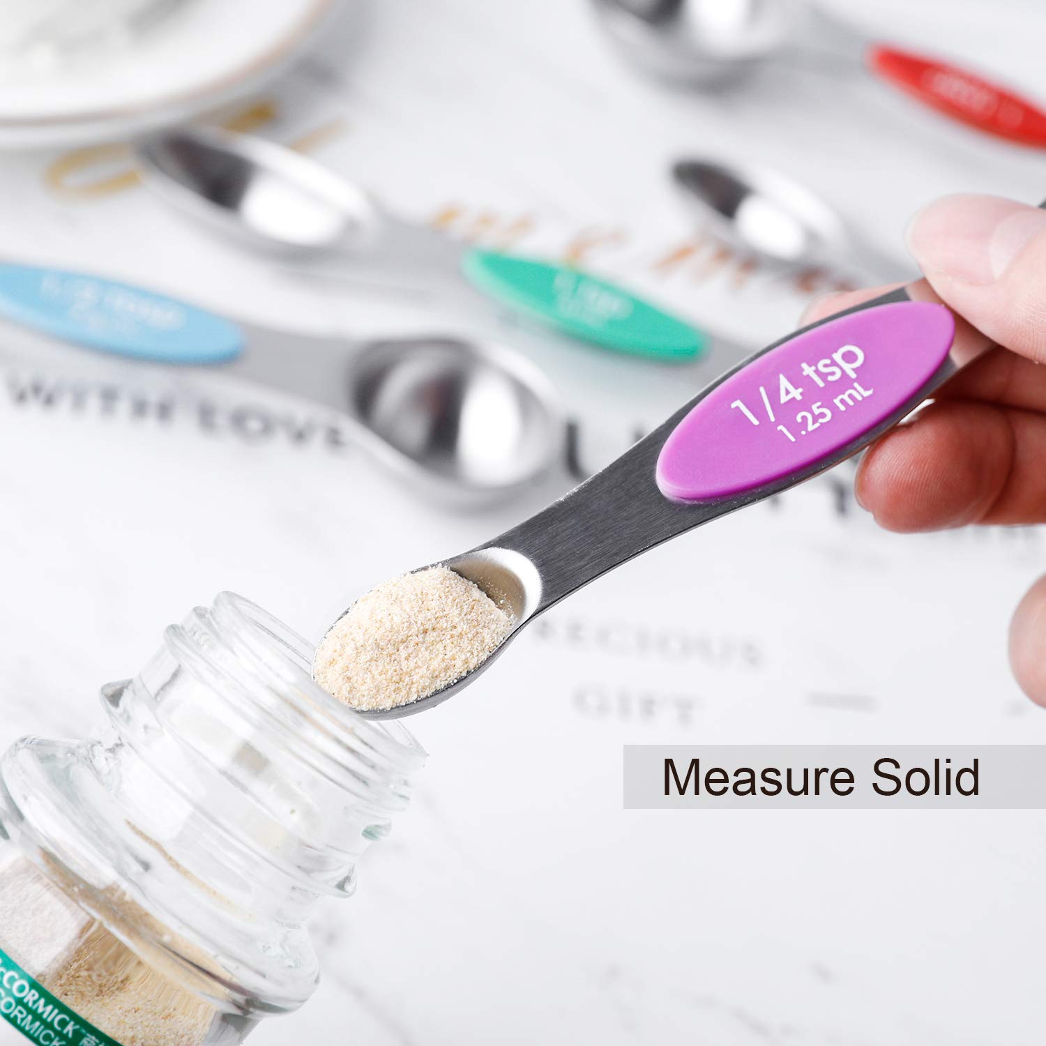 Magnetic Measuring Spoons Stainless Steel Dual Sided Teaspoons Tablespoons (6 Count)