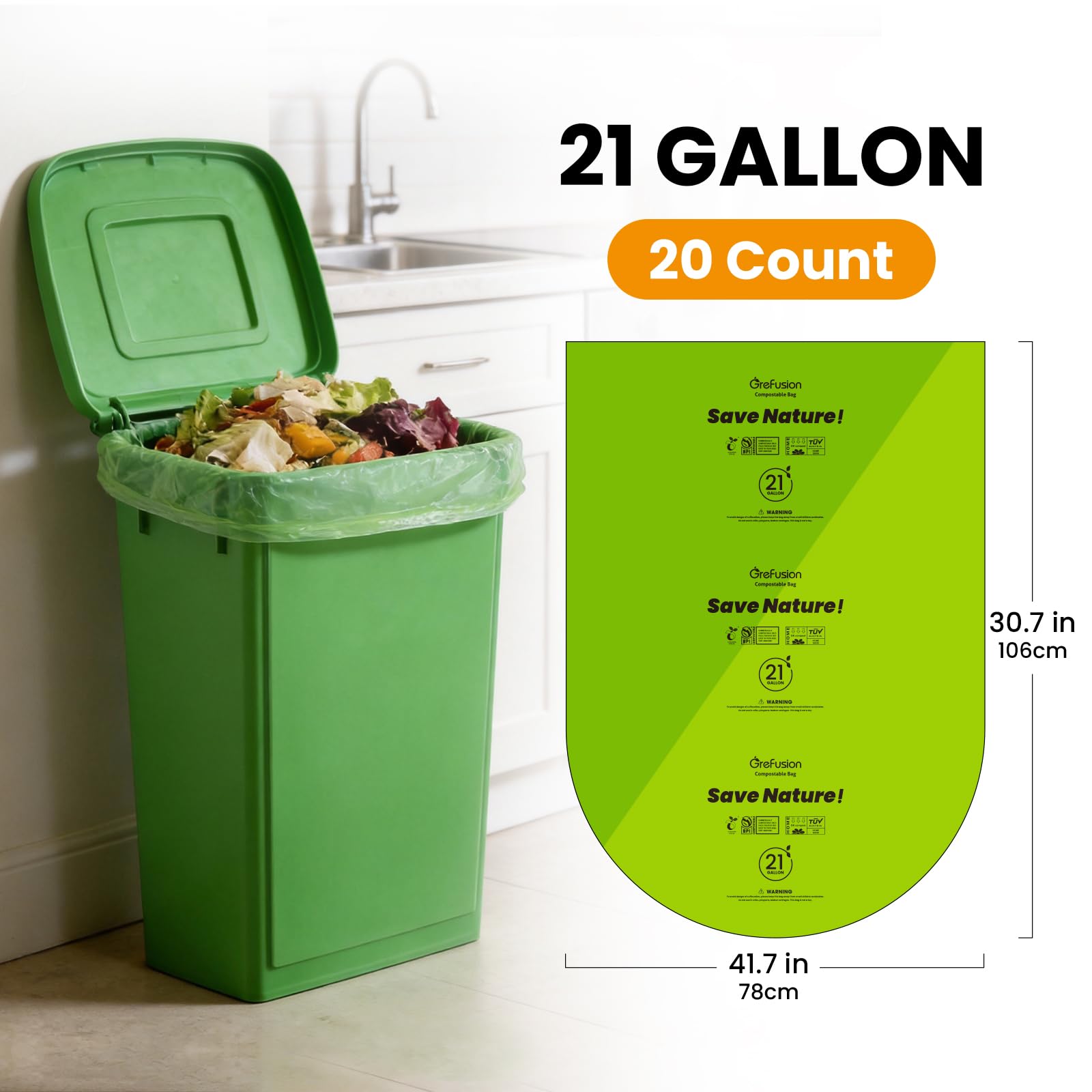 Compostable Trash Bags 21 gallon (20 Count)