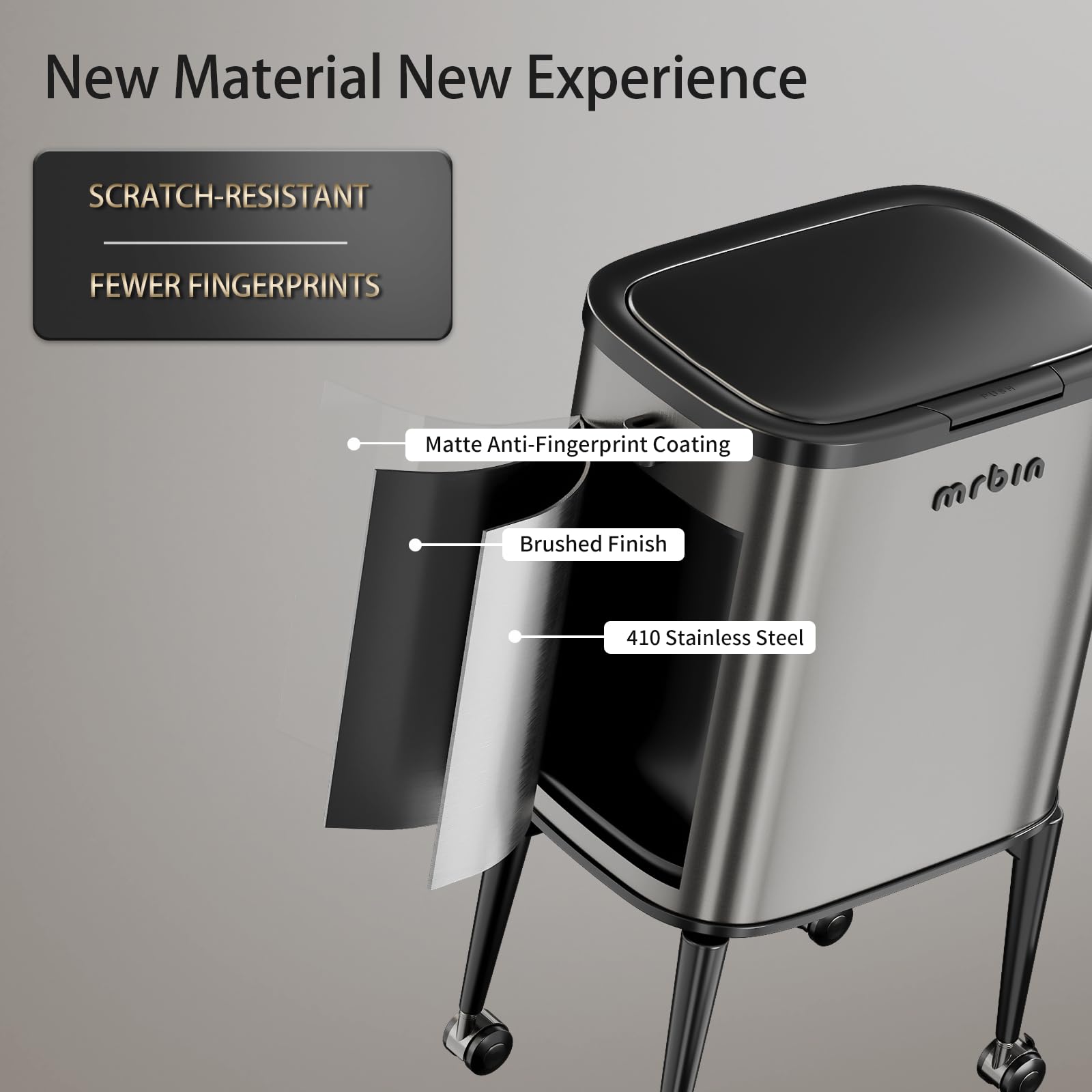 Metal Kitchen Trash Can with Wheel Legs