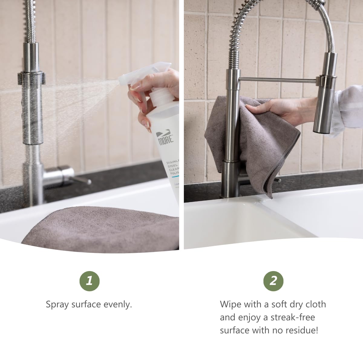 MORE Stainless Steel Cleaner & Polish Spray + Microfiber Cloth (16 Fl Oz) - ModHome Supplies