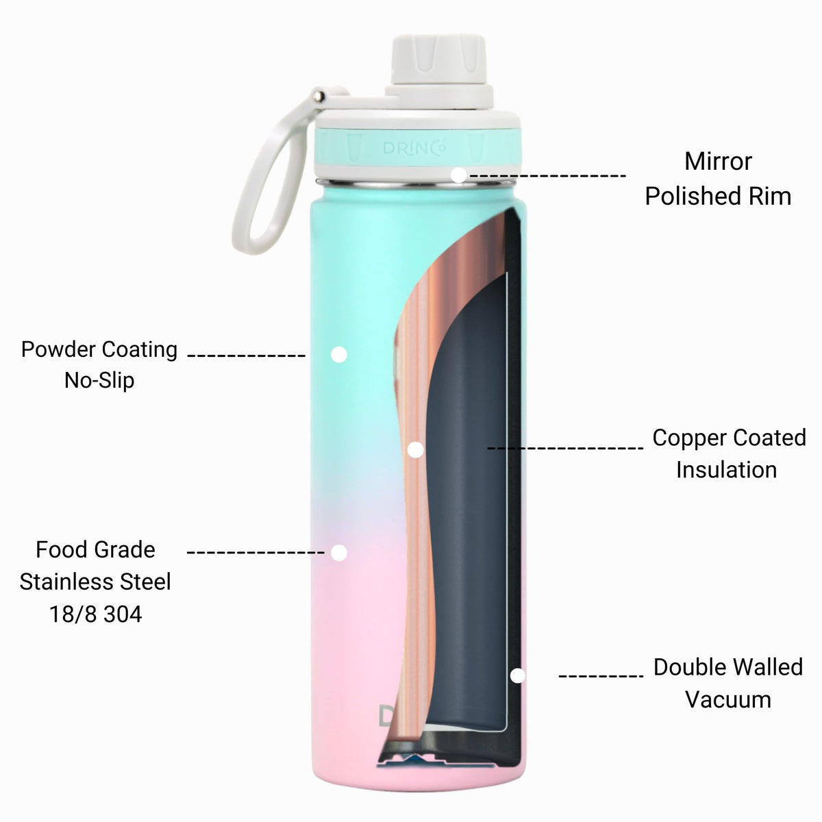 Stainless Steel Water Bottle Spout Lid Vacuum Insulated Double Wall Water Bottle Wide Mouth