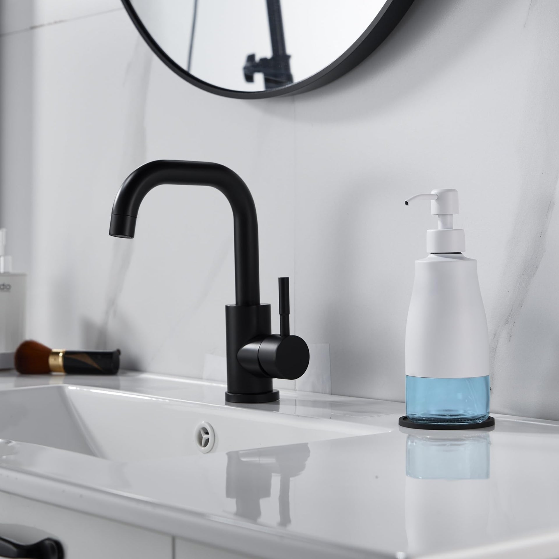 White Soap Dispenser with Coaster and Stickers