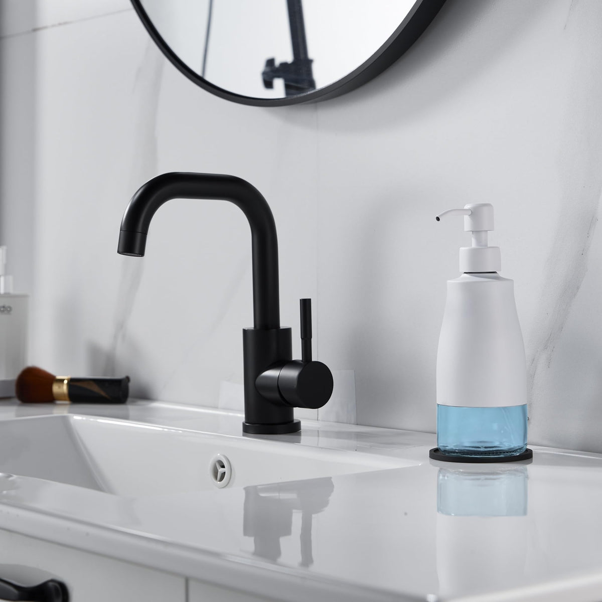 White Soap Dispenser with Coaster and Stickers