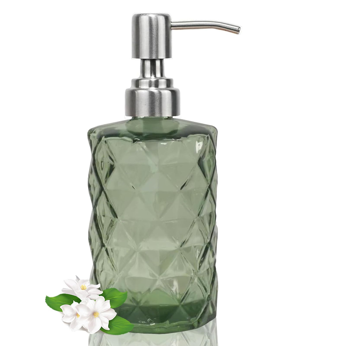 12Oz Green Glass Soap Dispenser