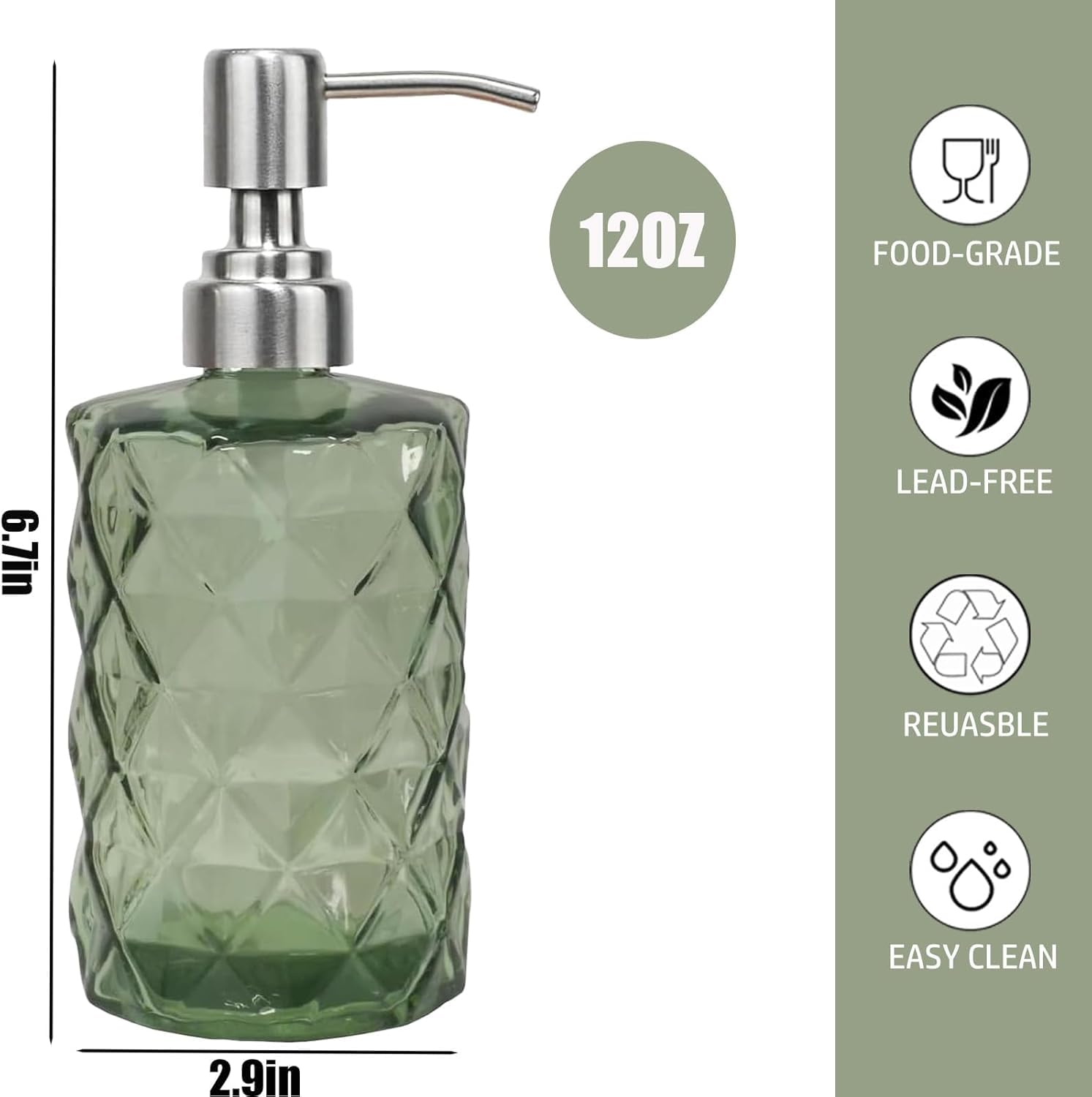 12Oz Green Soap Dispenser Bathroom (2 Count)