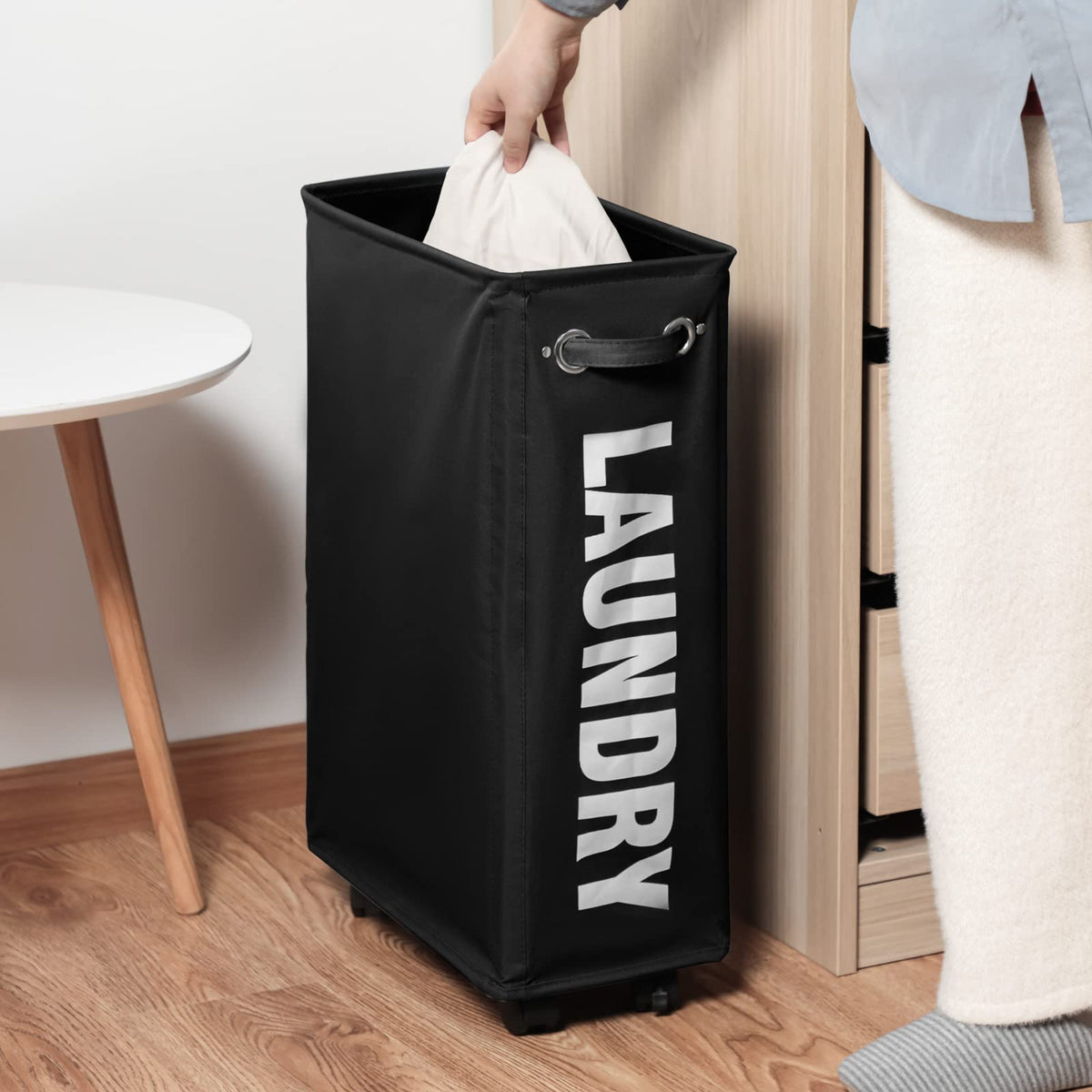 25" Slim Rolling Laundry Basket Hamper