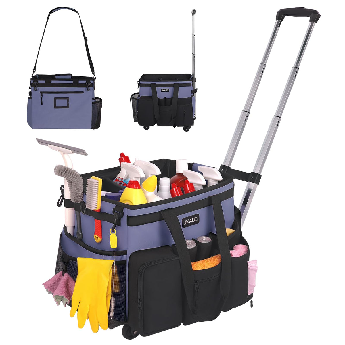 Large Rolling Cleaning Caddy Bag with Detachable Trolley
