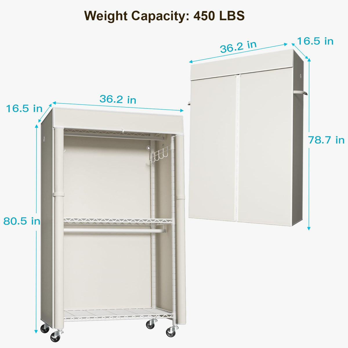 White Clothing Rack with Beige Cover