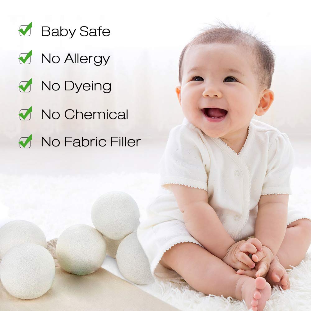 Wool Ball Wool Dryer Balls XL Premium Reusable Natural Fabric Softener Pet Fur Hair Remover (6 Count)
