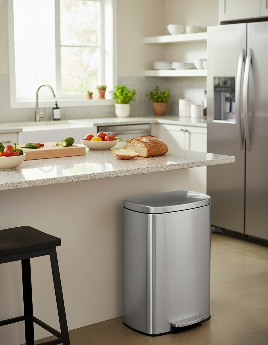 13 gal 50 L Stainless Steel Kitchen Trash Can with Lid