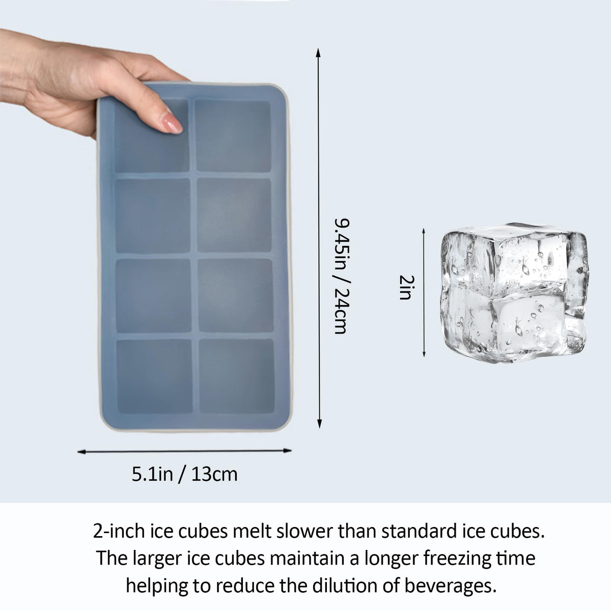 2 Pack Silicone 2 Inch Large Ice Cube Molds for Cocktails Wine Fruit and Bourbon Whiskey Easy Release Ice Cube Tray with Lid Ideal for Cold Drinks and Entertaining Gatherings (15.34 Ounce)