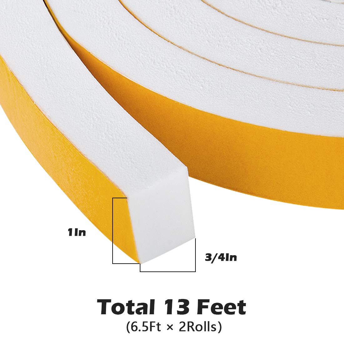 White Door Window Weather Stripping Self Adhesive Foam Tape 1 in × 3 (2 Count)