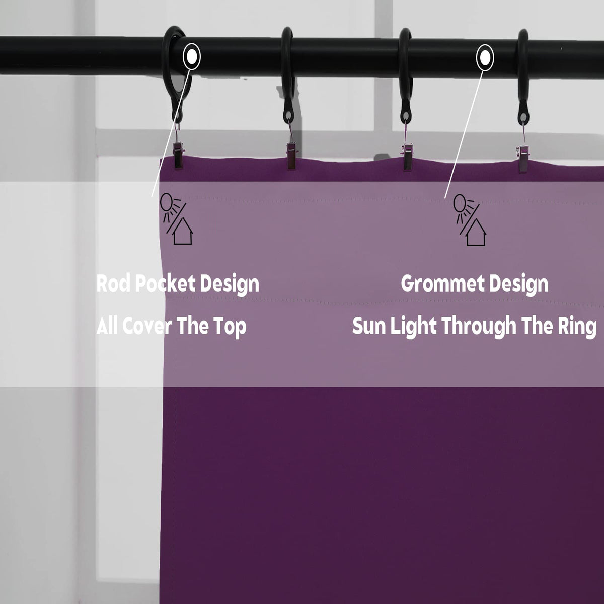 Purple Cafe Half Window Curtain (2 Count)