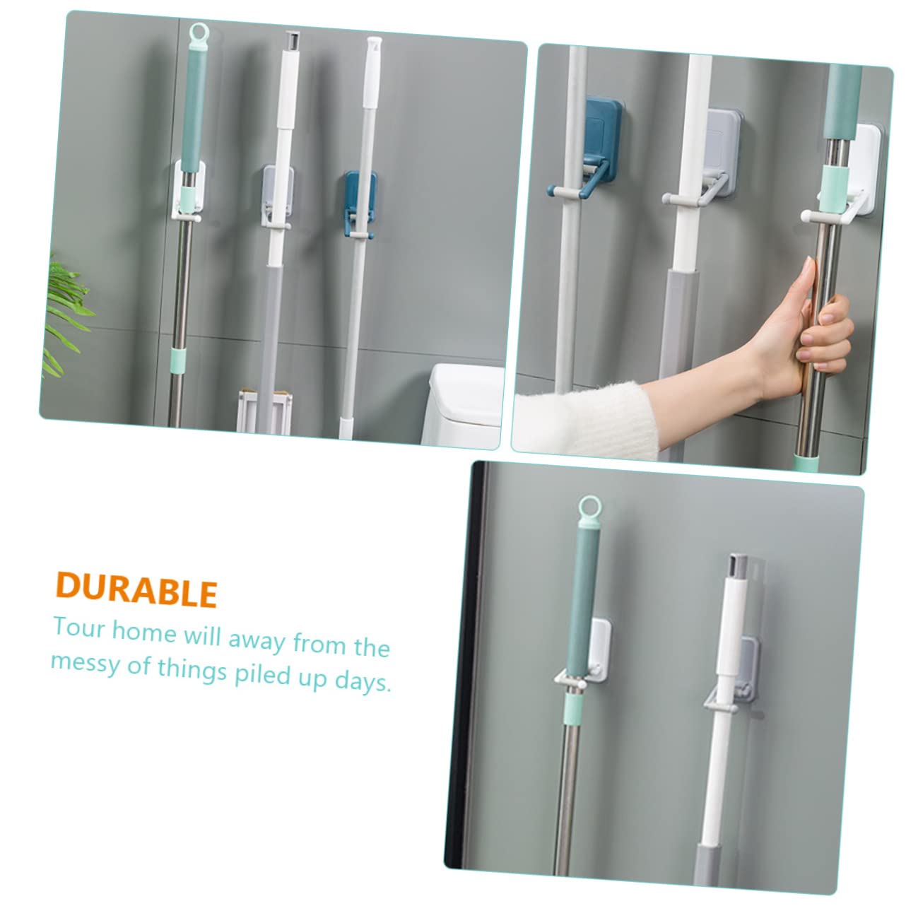 3pcs Adhesive Mop Holder No Drilling Punch Wall Mop Grippers for Broom Organization Space