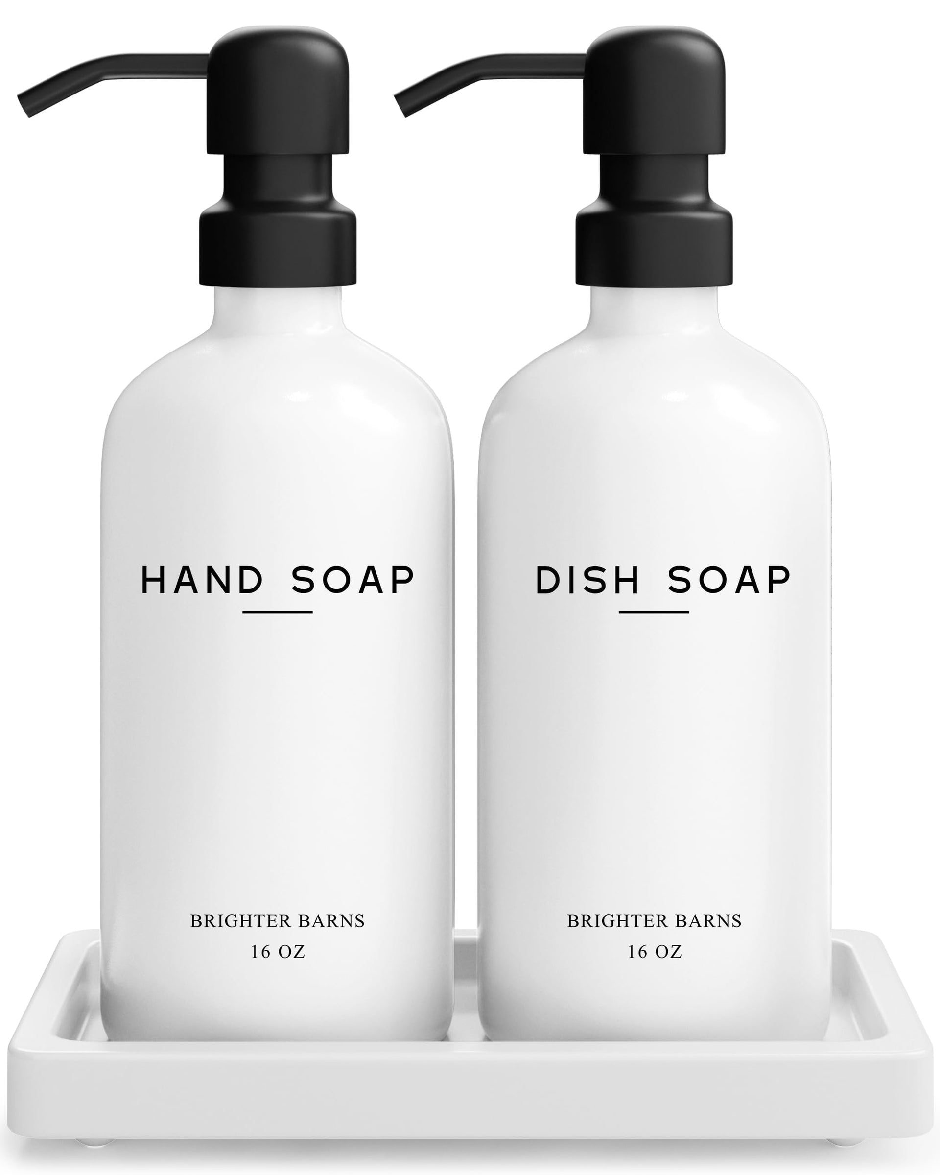 White Glass Hand and Dish Soap Dispenser Set by Brighter Barns