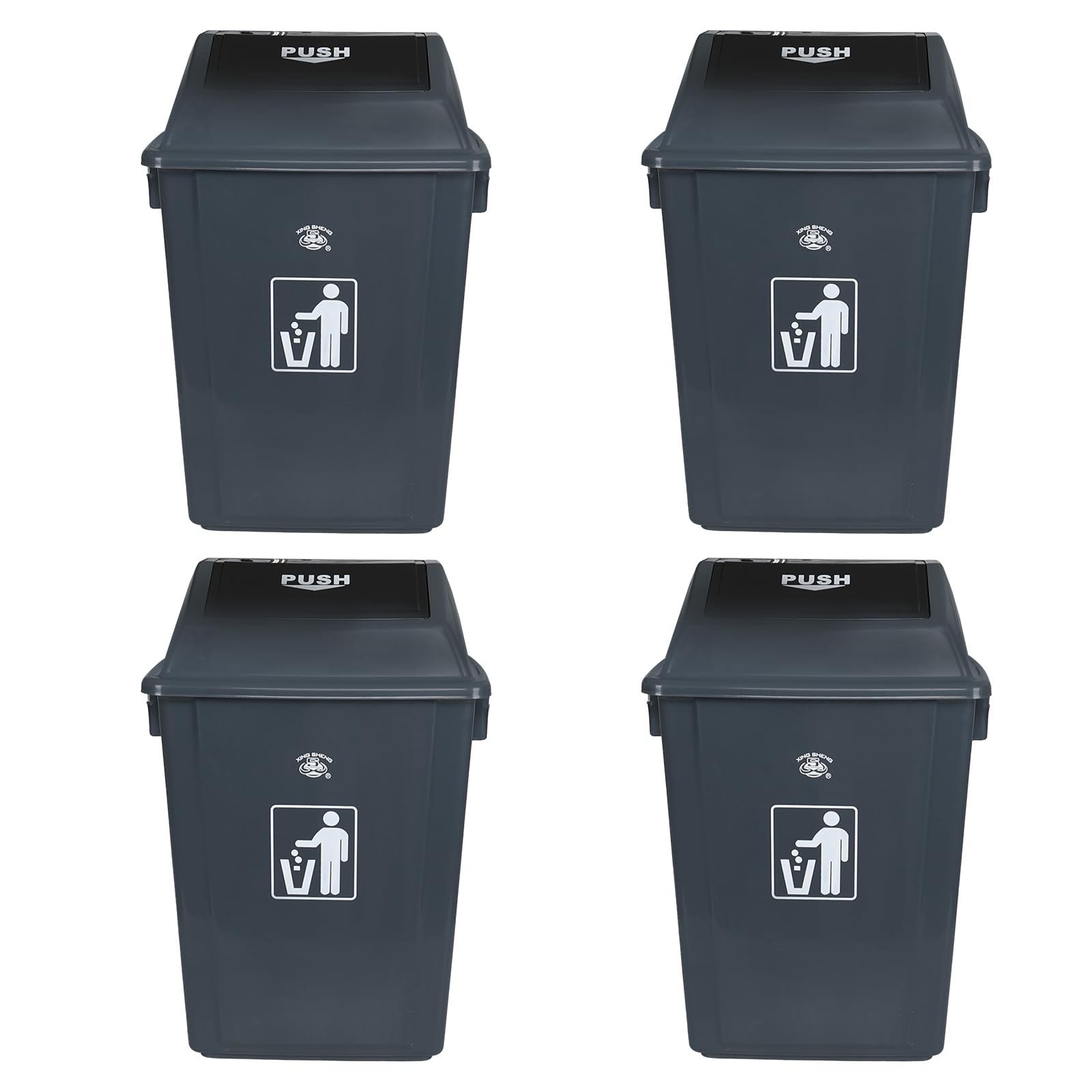 4 Pack 13 Gallon Plastic Trash Can with Lid (4 Count)