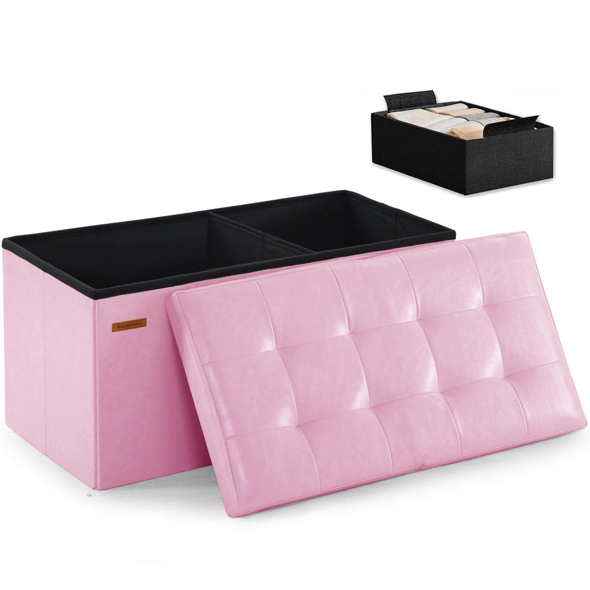 Ottoman with Storage Bench Folding Foot Rest Stool Pink